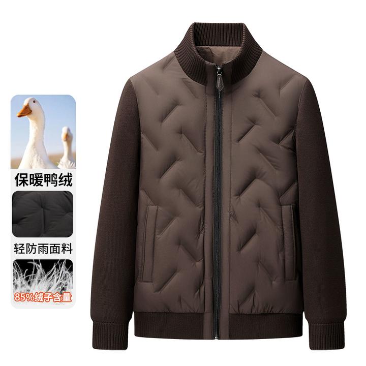 KANMALENLY/肯梅灵列轻奢针织袖羽绒服男冬季潮欧货立领拼接外套