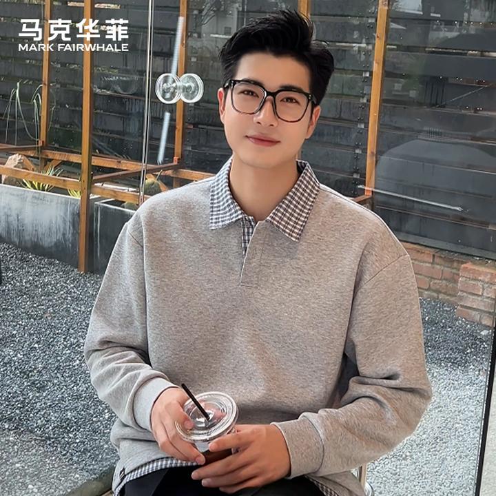 马克华菲潮牌翻领假两件男士卫衣秋季2025新款高级感男款秋装上衣