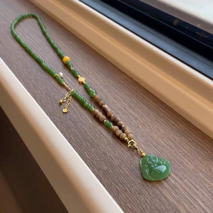 diy绿色搭配吊坠圆珠万能链女新中式复古清凉感百搭时尚毛衣链款.