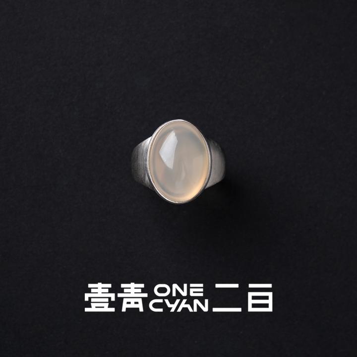 ONECYAN 925银戒指 《旷》纯银磨砂拉丝轻奢石头戒指小众指环简约