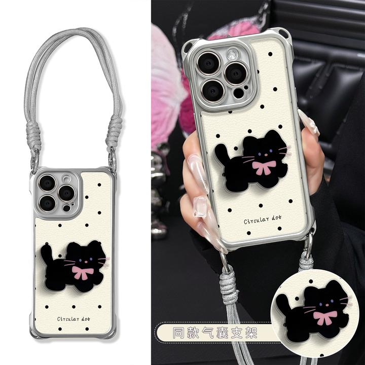 适用于苹果16华为OPPO小米VIVO可爱小猫防摔四角挂绳手机壳YA0196