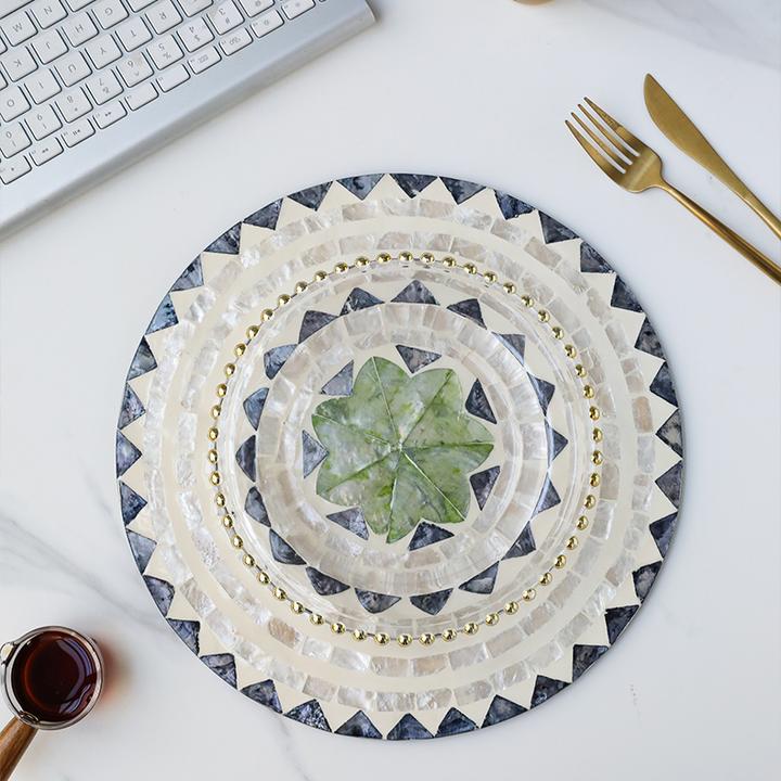 BK188贝壳镶嵌家居隔热垫收纳茶壶水杯垫尺寸：30CM