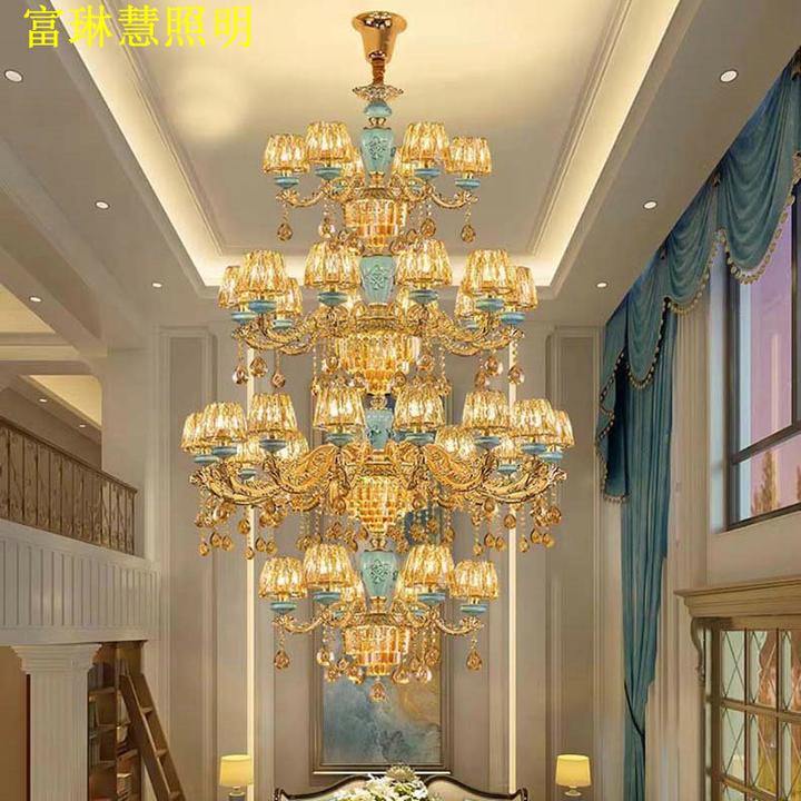 欧式复式楼客厅大吊灯餐厅卧室楼中楼别墅中空水晶中山高档灯具