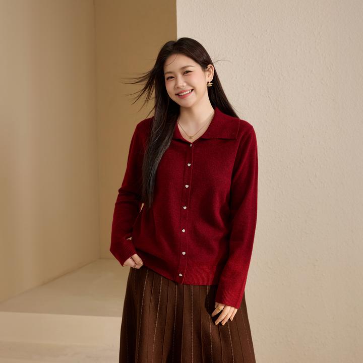 【心动】纤莉秀大码女装流光风立领POLO领软糯小众设计毛衣QK4352