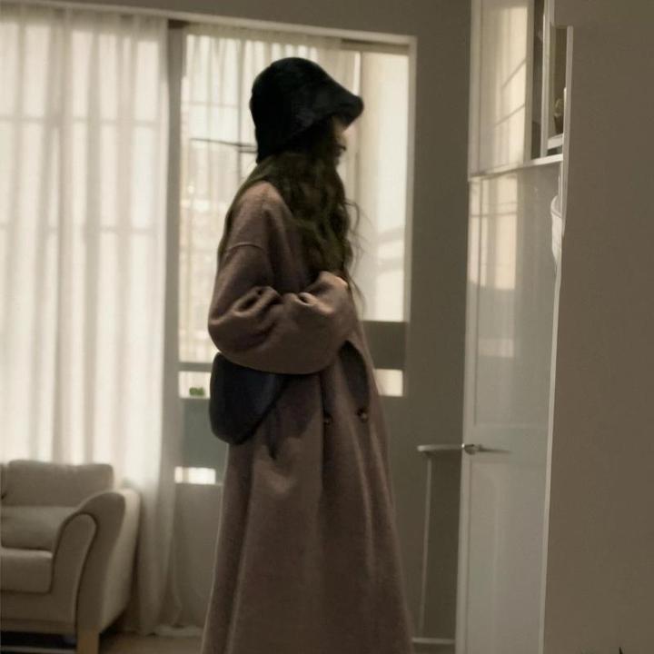 大码显瘦超长款呢大衣女2025新款秋冬加厚韩系高个子羽绒呢子外套