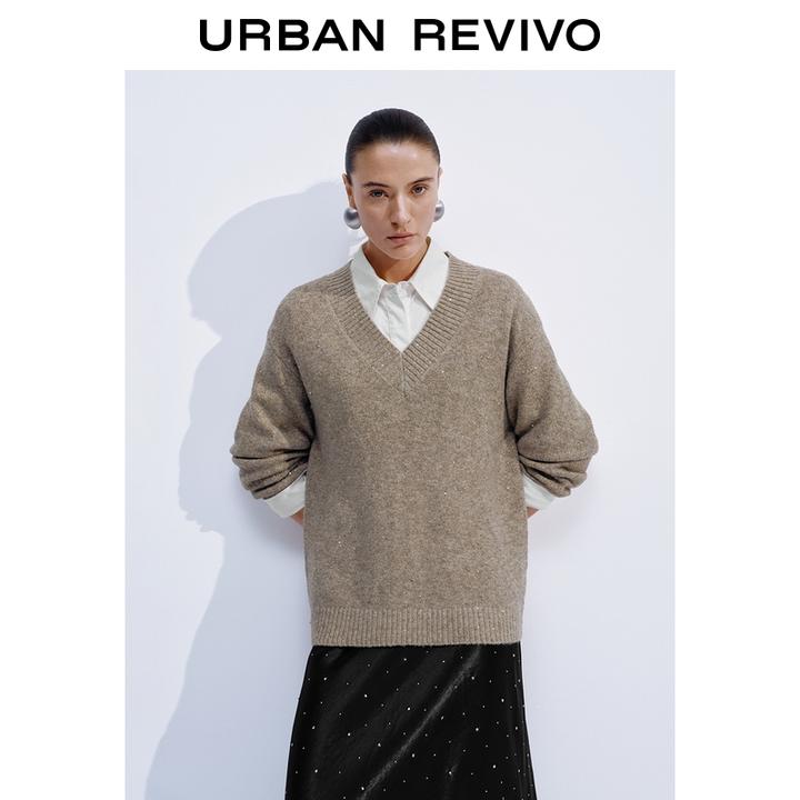 UR2025冬季新款女装简约气质格雷系亮片饰针织衫UWM950107