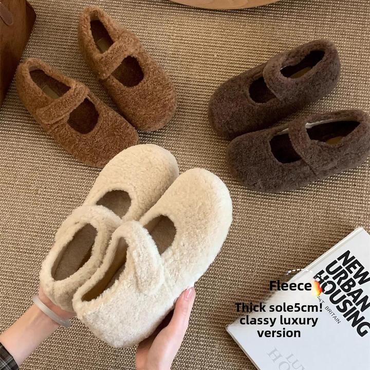 软糯小土豆~内增高5毛毛鞋加绒玛丽珍鞋勃肯初秋穿搭厚底增高女