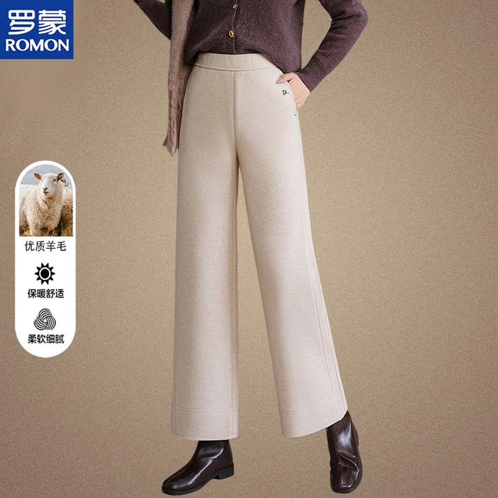 罗蒙品牌中老年冬季高腰羊毛呢长裤妈妈保暖加厚休闲裤冬装裤女