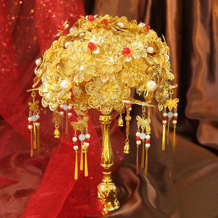 金色手捧花DIY材料包成品中式新娘结婚礼物秀禾晨袍适用