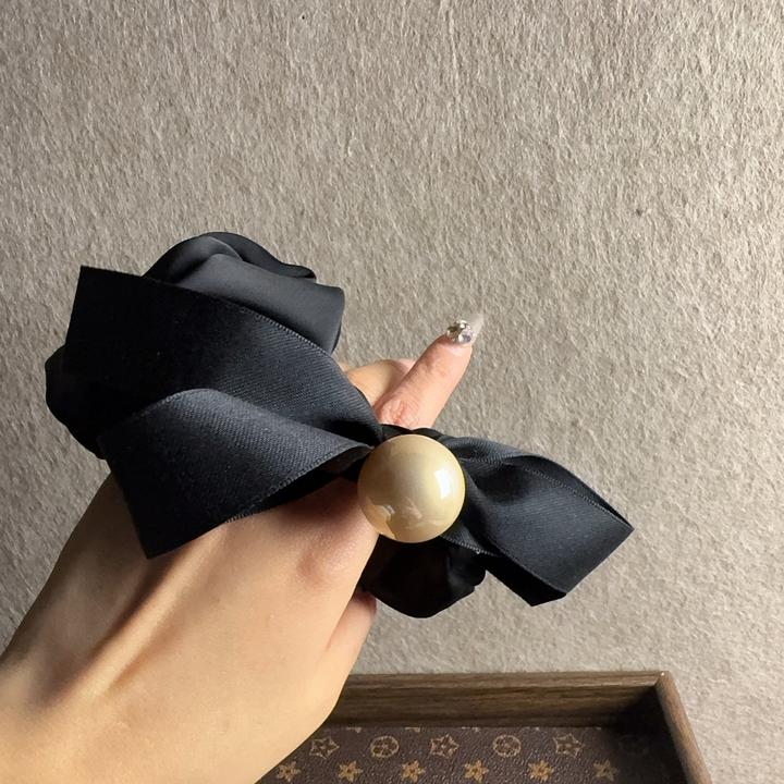 韩国东大门黑色大珠珠复古缎面大肠圈新款精致大肠发圈布艺头花发
