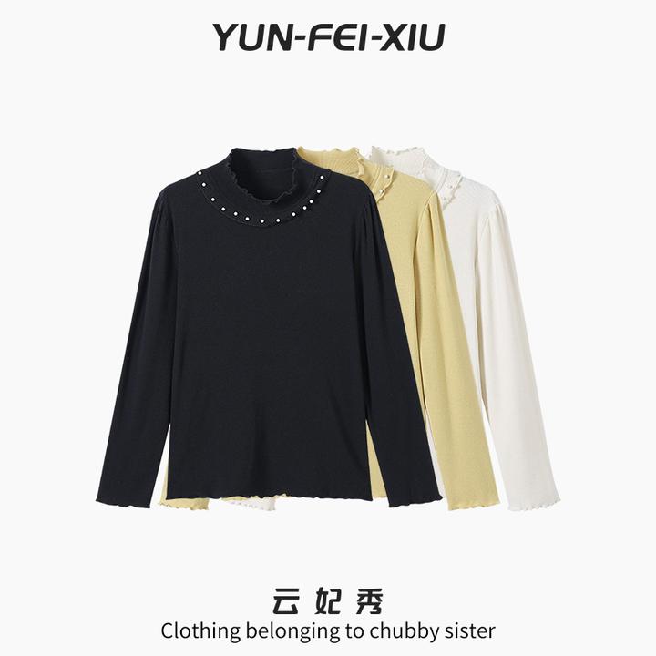 云妃秀大码女装小衫半高领木耳边时尚通勤宽松显瘦胖妹妹冬季5213