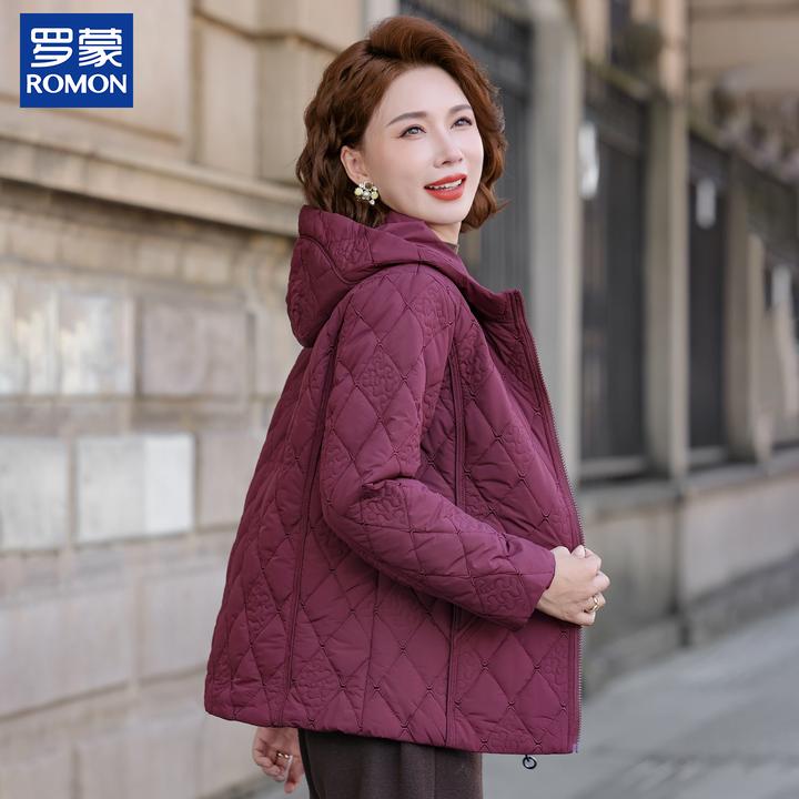 罗蒙时尚冬季妈妈装中年新款宽松连帽加厚棉衣中老年女装冬款棉服