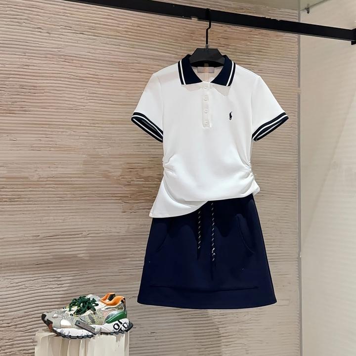 夏季新款时尚简约POLO领百搭套装女
