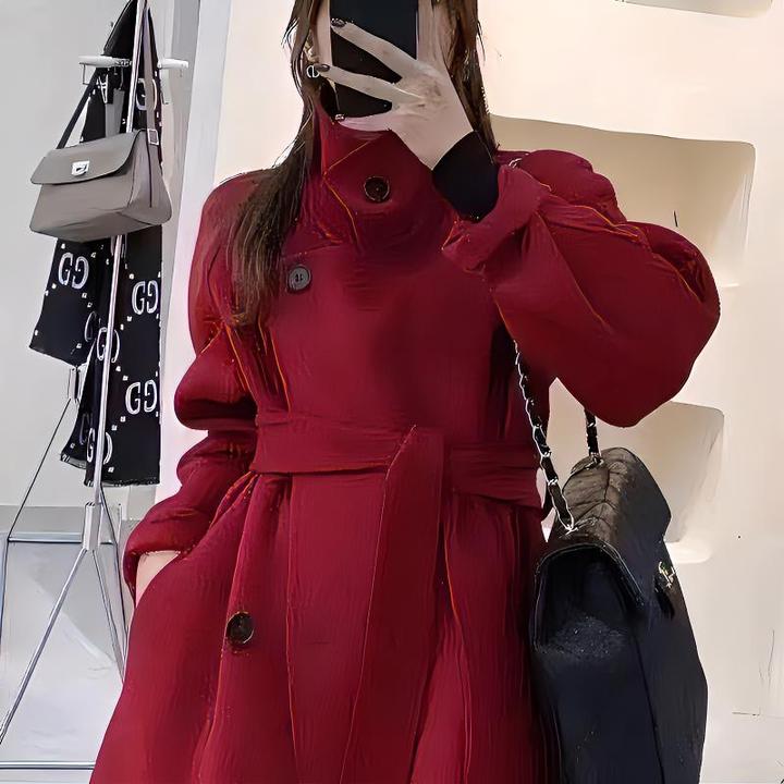 韩国立领双面羊毛大衣女中长款单排扣减龄2023秋冬新款双面呢大衣