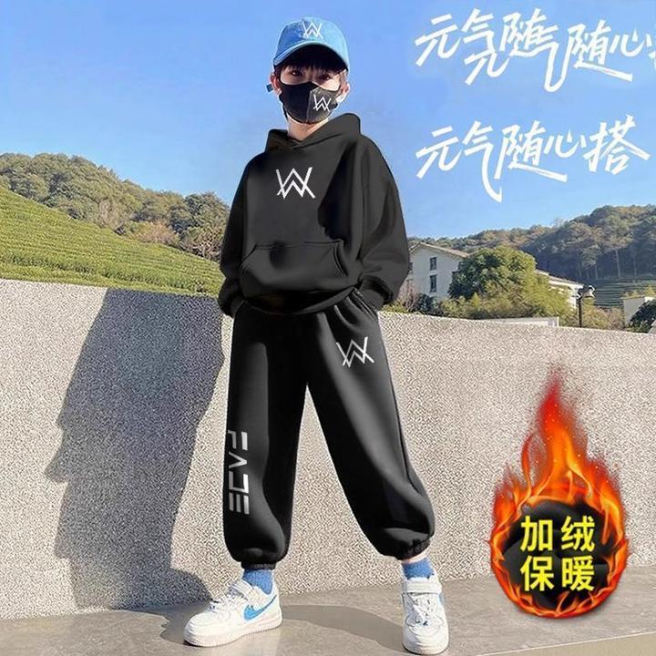 加绒加厚学生装四件套中大童卫衣套装嘉豪同款秋冬季儿童带帽衣服