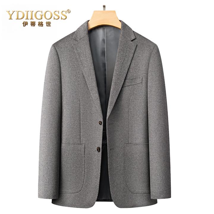 YDIIGOSS休闲西装男秋冬中年羊绒西服商务挺括羊毛呢单西外套上装