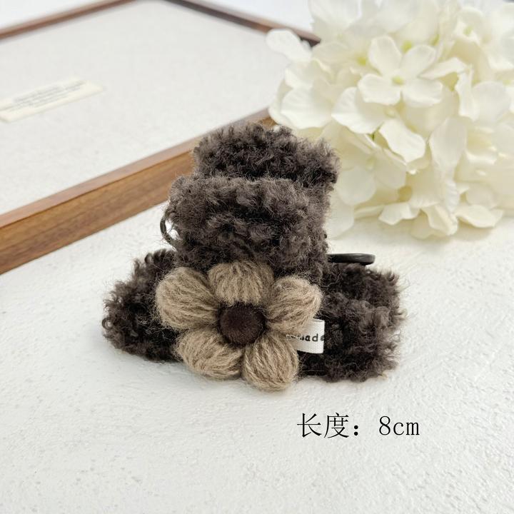 BAOSHATI/宝莎缇F-141秋冬毛绒针织花朵百搭抓夹8CM