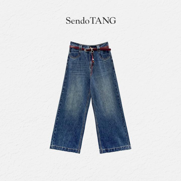 现货版型超好【舒迹】胖多女装新款休闲时尚高级感百搭高腰牛仔裤