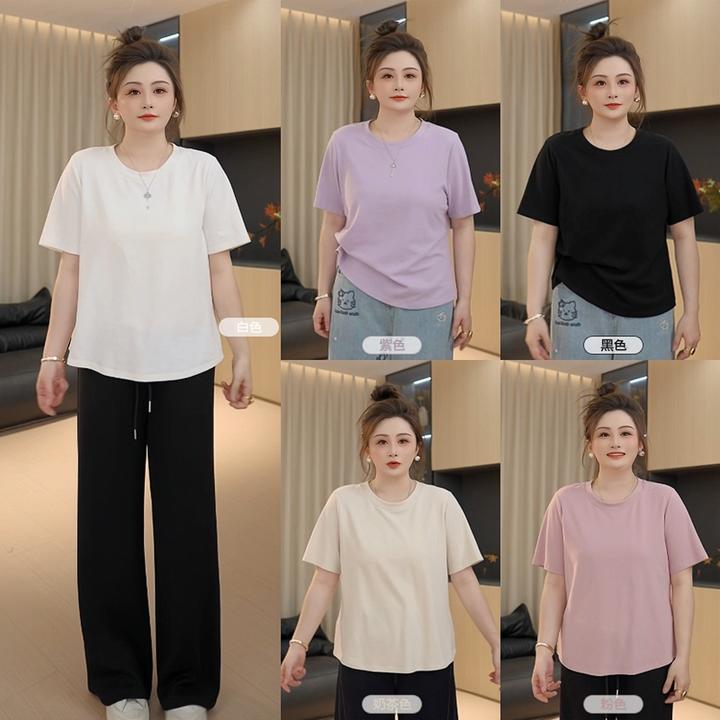【胖佳佳】现货~奶霜T 纯色圆领短袖T恤秋季休闲百搭上衣H625Y02161