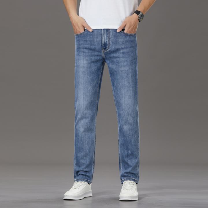 夏季薄款男士弹力牛仔裤高端直筒时尚休闲显瘦凯玛森服饰旗舰店