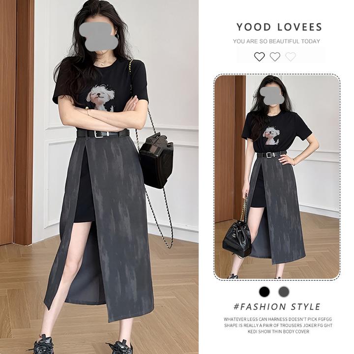 韩系设计感微胖女装2025夏季新款假两件连衣裙时尚气质显瘦连衣裙