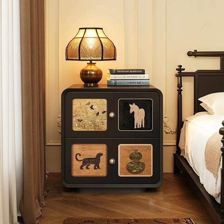 复古中古风床头柜简约现代创意2025新款高级感家用卧室床边收纳柜