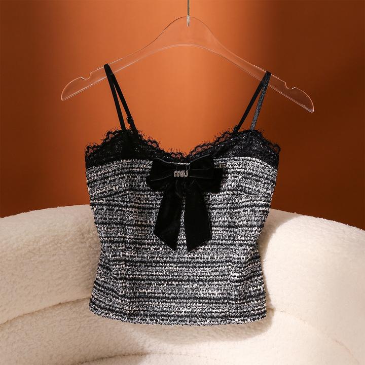 蕾丝拼接蝴蝶结吊带背心女内搭性感修身显瘦辣妹短款打底抹胸上衣