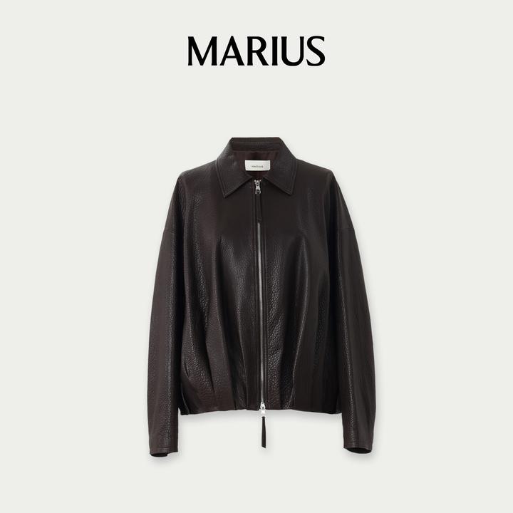MARIUS | "气球夹克"西班牙小羊皮自然纹理宽松泡泡短款夹克外套
