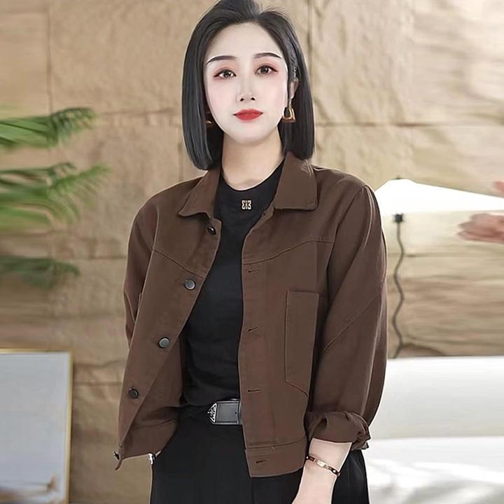 纯棉2025春秋季新款加厚时尚牛仔外套女百搭显瘦大口袋夹克上衣潮