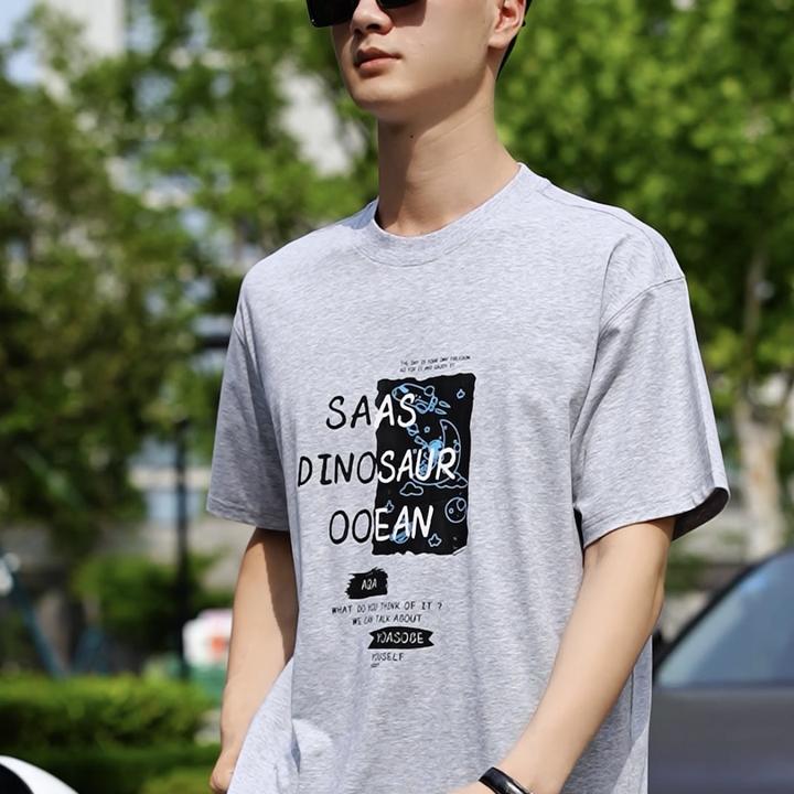 夏季印花短袖情侣户外男款T恤上衣男士潮流宽松春夏百搭时尚180克