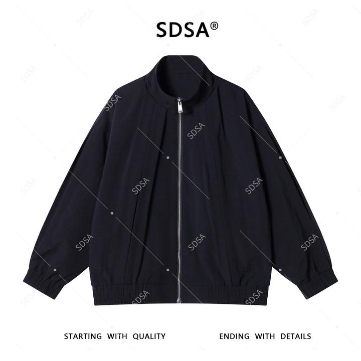 SDSA男士2025新款轻奢痞帅男装纯色立领褶皱拉链外套网红款外套潮