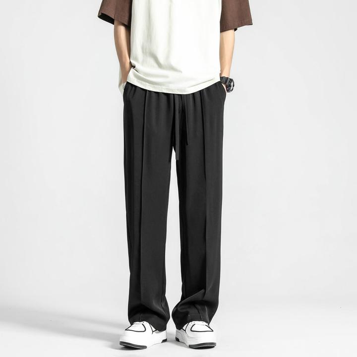 男士春夏潮流冰丝简约免烫舒适透气时尚百搭直筒裤垂直感休闲裤