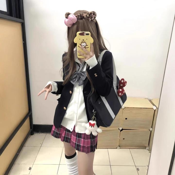 川岛学院校供璃海小枚JK格裙 学生a字半身裙玫红百褶短裙日系制服