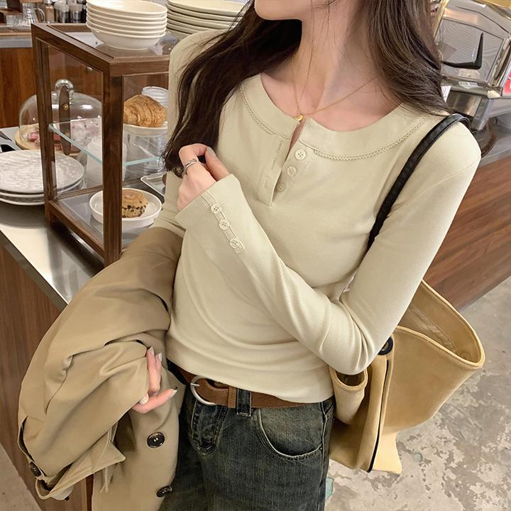 花边打底衫女秋冬正肩修身长袖2025新款可外穿半开领T恤别致上衣