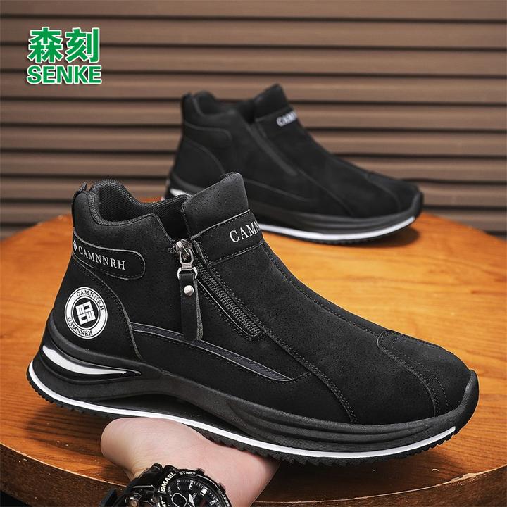 男鞋秋冬新款爆款厚底潮流时尚百搭防滑耐磨防水工装高帮休闲男鞋