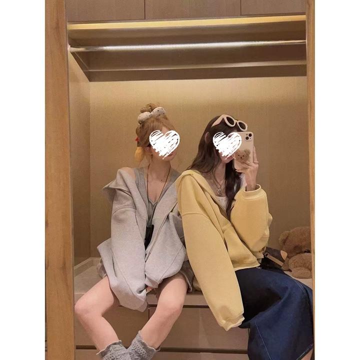 女大时髦感宽松卫衣拉链外套   60293