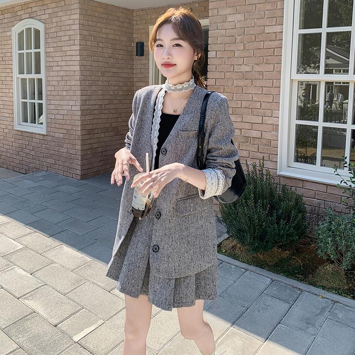现货2025年春季新款百搭蕾丝飘带西装外套半身裙两件套套装女