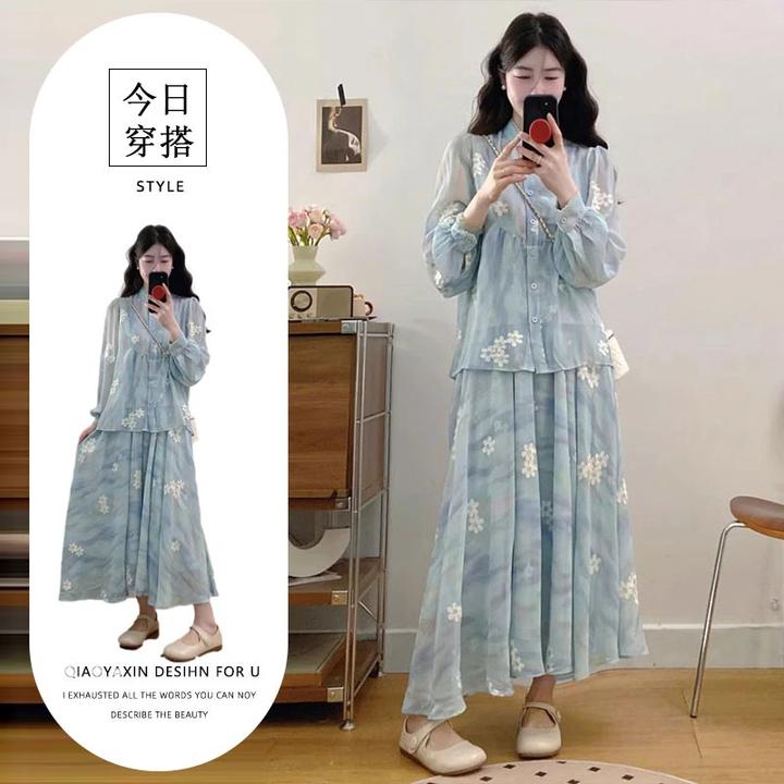 春夏穿搭一整套微胖mm新中式温柔气质减龄上衣别致漂亮半身裙套装