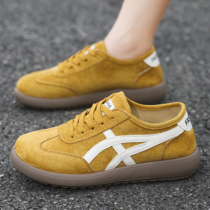 【推荐】发财黄女秋季新款德训鞋薄底轻便透气网面休闲时尚平底女鞋