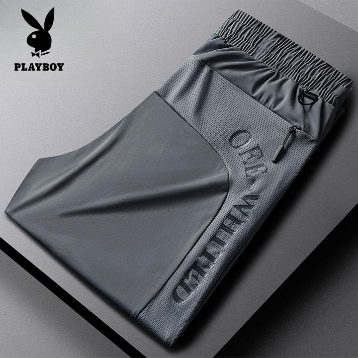 花花公子冰丝直筒空调凉裤夏季超薄休闲裤男士速干修身束脚运动裤