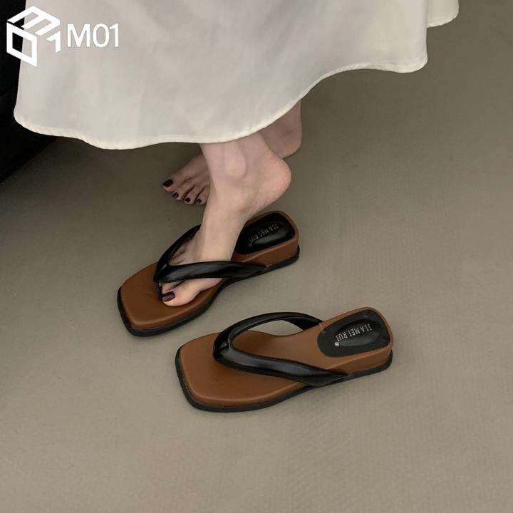 M01厚底坡跟夹趾人字拖鞋女夏2025新款法式百搭绝美配裙子凉拖鞋