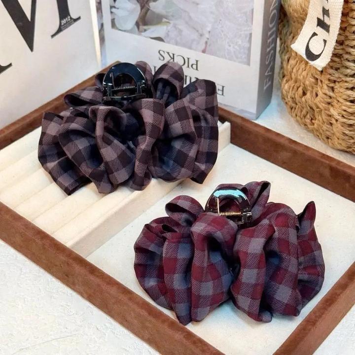 韩系蓬松格子云朵泡泡气质高颜值百搭韩系后脑勺鲨鱼夹抓夹