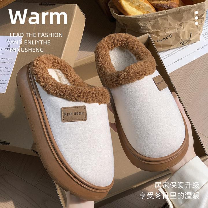 冬季情侣毛绒棉拖鞋居家防滑加绒厚底保暖不冻脚外穿加厚秋冬季男