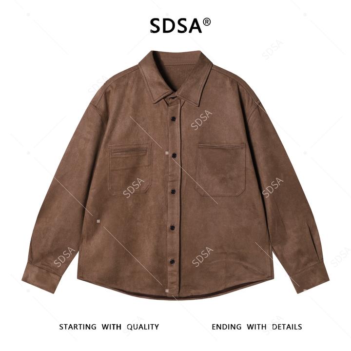SDSA男士秋冬新款痞帅男装极简风绒面纯色翻领长袖衬衫复古百搭