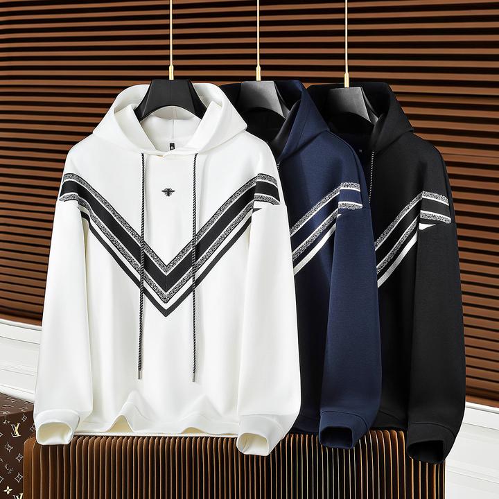 秋季时尚潮流织带拼接舒适空气层卫衣男士休闲百搭运动连帽卫衣男