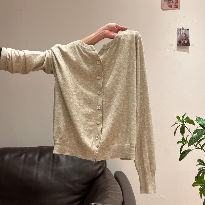 韩系圆领单排扣长袖针织开衫女2026秋新款上衣外套慵懒风显瘦穿搭