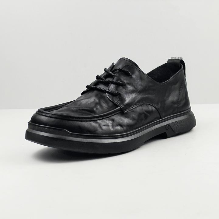 头层牛皮秋季新款真皮商务正装通勤单鞋百搭舒适透气褶皱休闲皮鞋