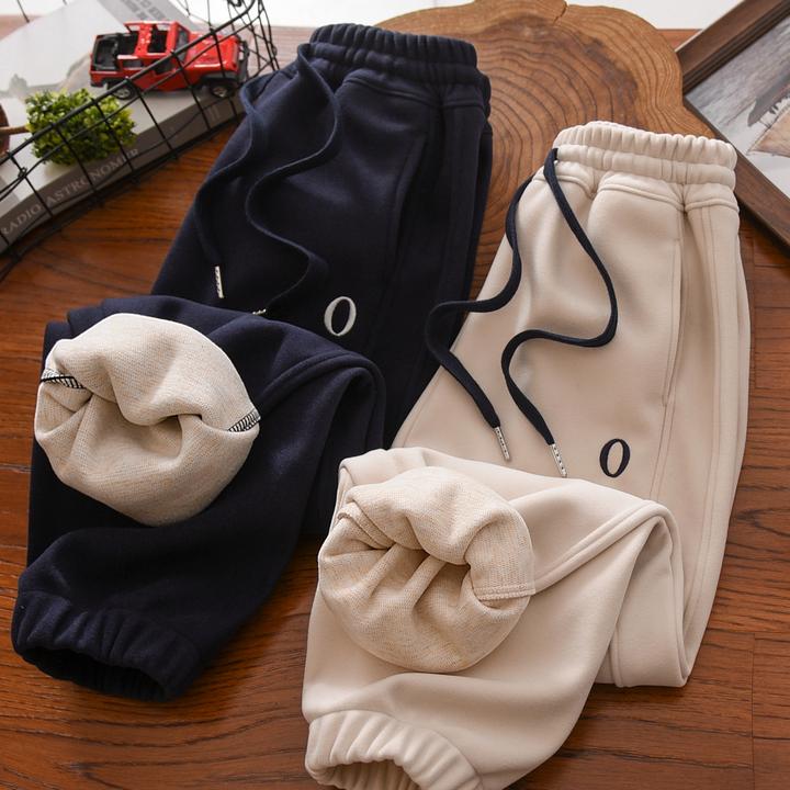 男童加绒裤子冬季2025新款中大童男孩考拉绒加厚儿童刺绣运动长裤