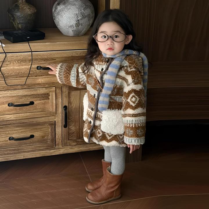 女童外套2025新款冬季儿童洋气时尚百搭保暖宽松连帽加绒加厚开衫