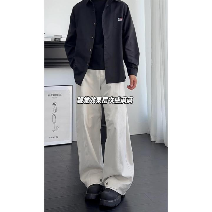 简约风弯刀阔腿裤男女款秋季设计感vibe高街潮流宽松百搭休闲长裤